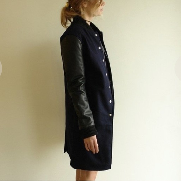 OAK Leather Sleeve Varsity Long Coat - Picture 5 of 14